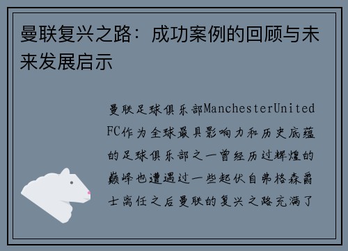 曼联复兴之路：成功案例的回顾与未来发展启示